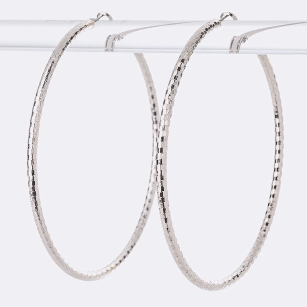 Large Textured Hoop Earrings - Gunmetal Silver